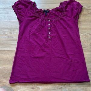 Banana republic vintage purple Henley top with puff‎ sleeves size small